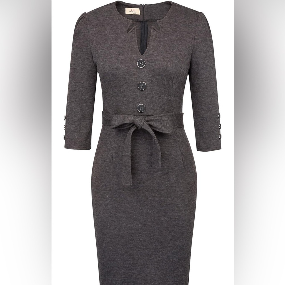 Grace Karin Charcoal Long Sleeve Dress with Buttons